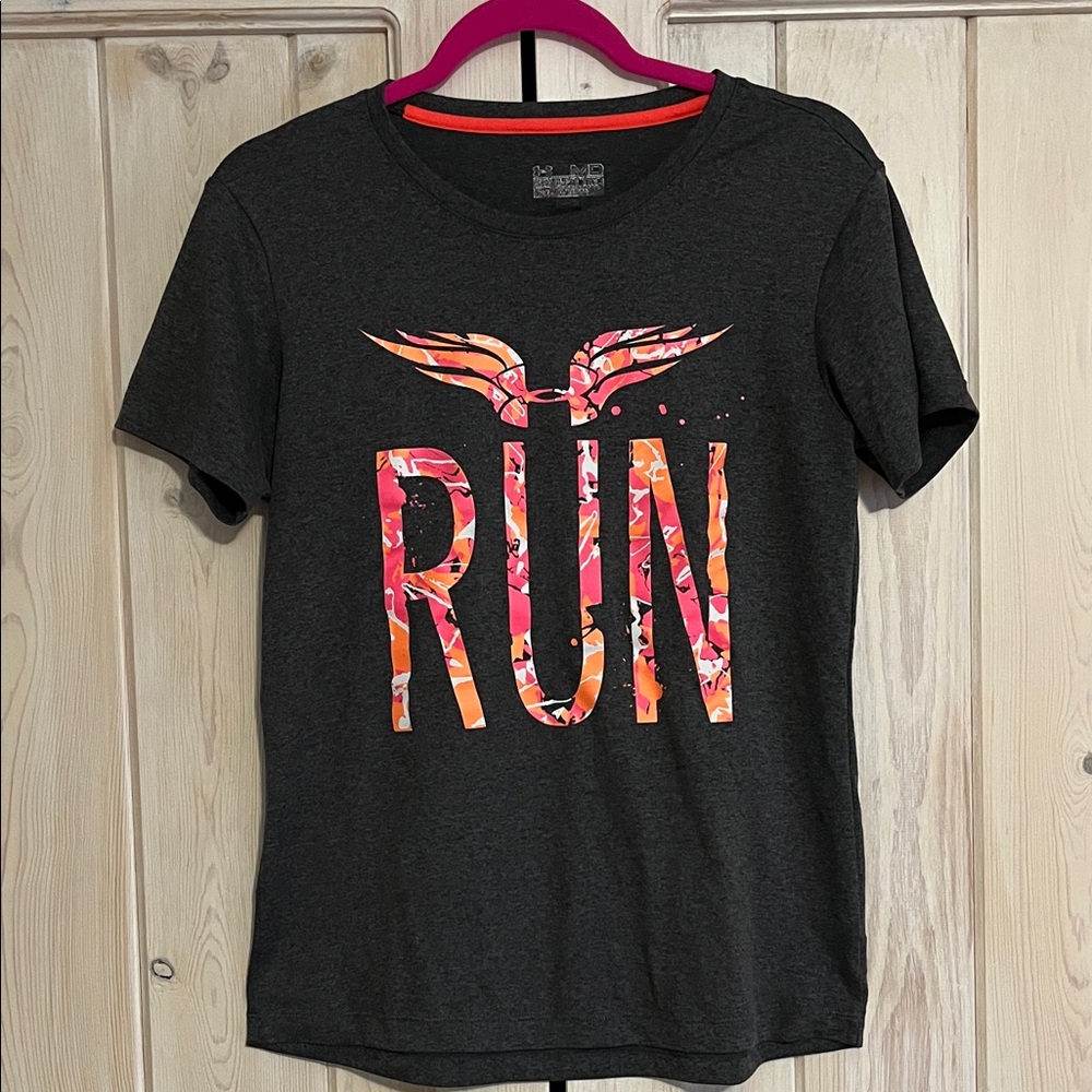 Under Armour Charcoal Tee with Orange and Pink Accents